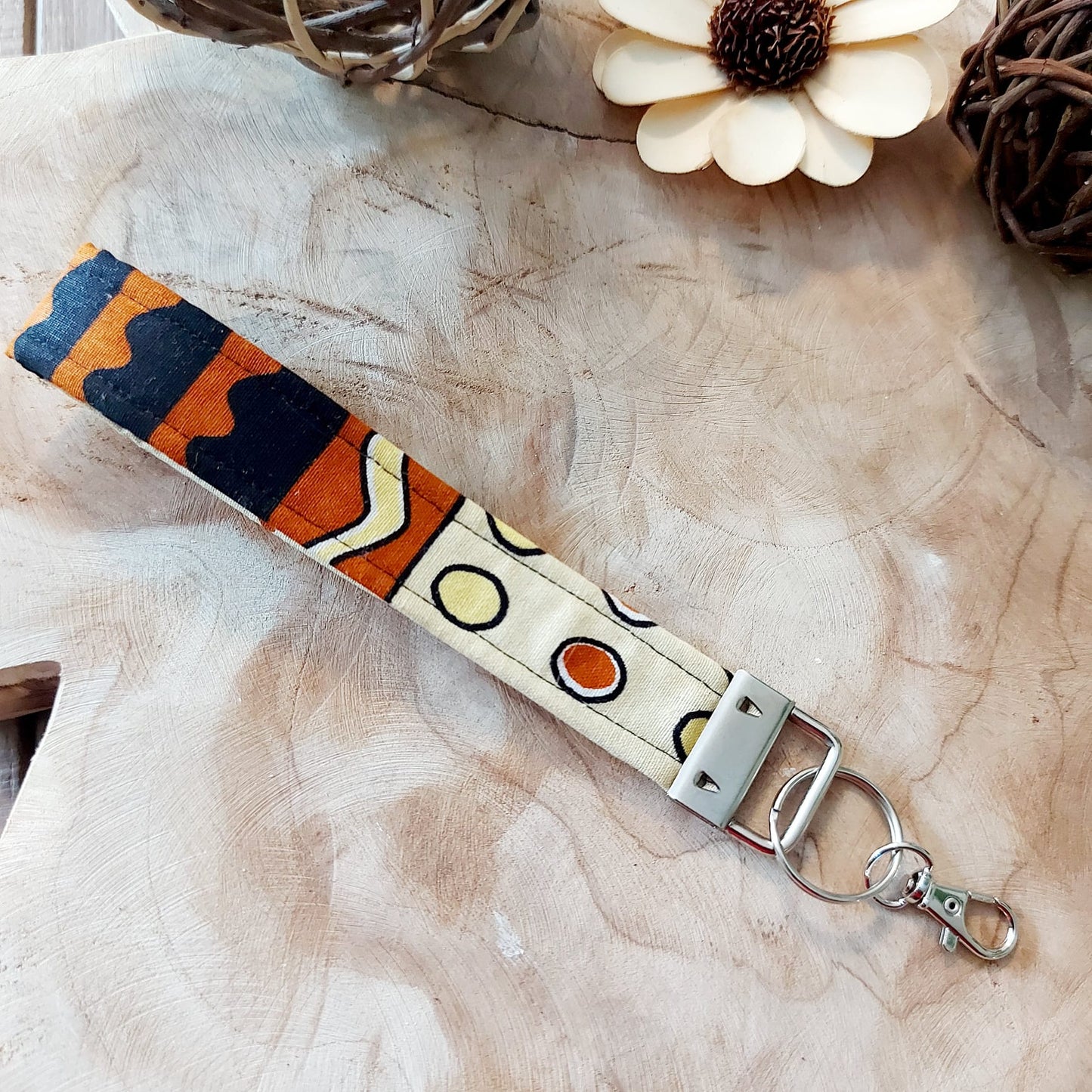 African Print and Leather Key Fob | Wristlet | Key Holder-9