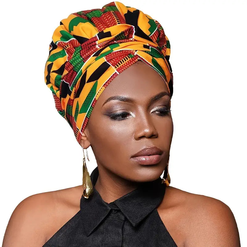 Boho Geometric Print Turban Hat Satin-Lined Head Wraps Vintage Lace Up Headscarf Beanies Bandanas For Women