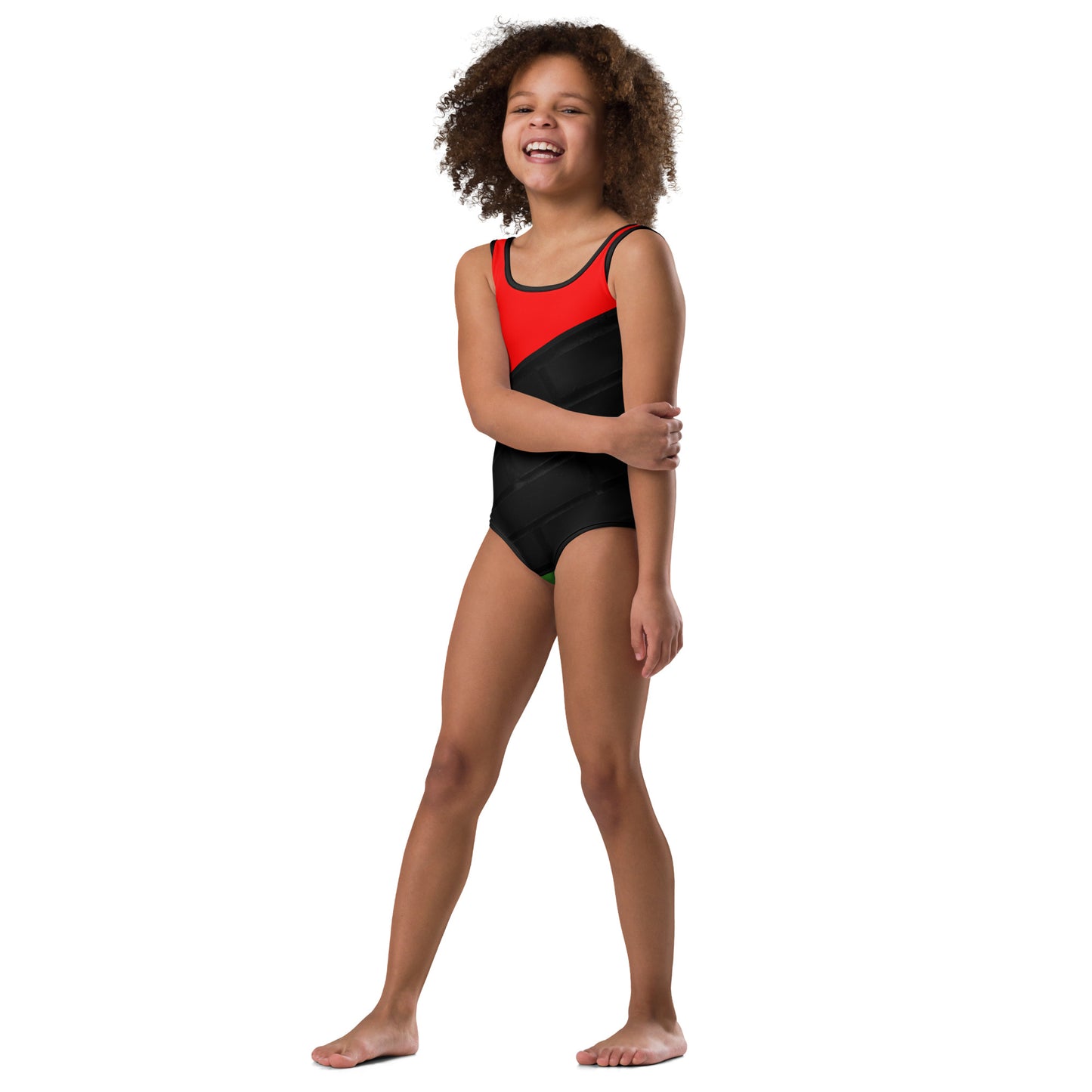 RED, BLACK, & GREEN All-Over Print Kids Swimsuit by SobG Designs