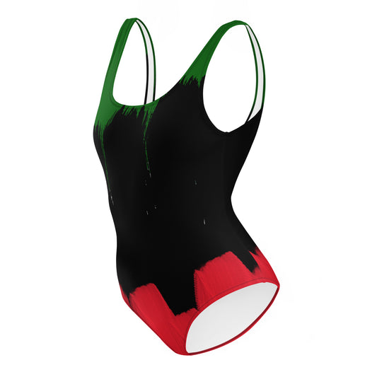 COLORS OF LIVING RED, BLACK, GREEN One-Piece Swimsuit by SobG Designs