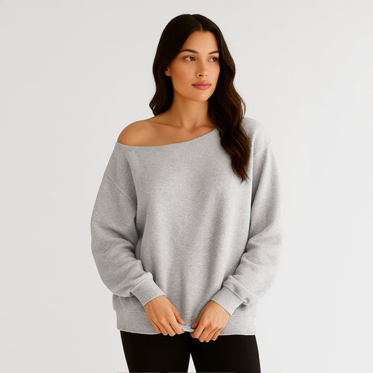 6007 - Women's Fleece Off Shoulder Pullover Sweatshirt-1