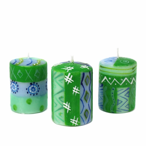 SET OF THREE BOXED HAND-PAINTED CANDLES FARIH DESIGN - NOBUNTO