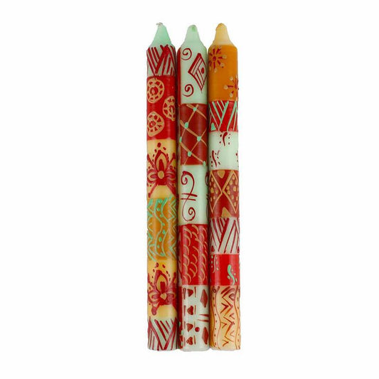HAND PAINTED CANDLES IN OWODUNI DESIGN (THREE TAPERS) - NOBUNTO