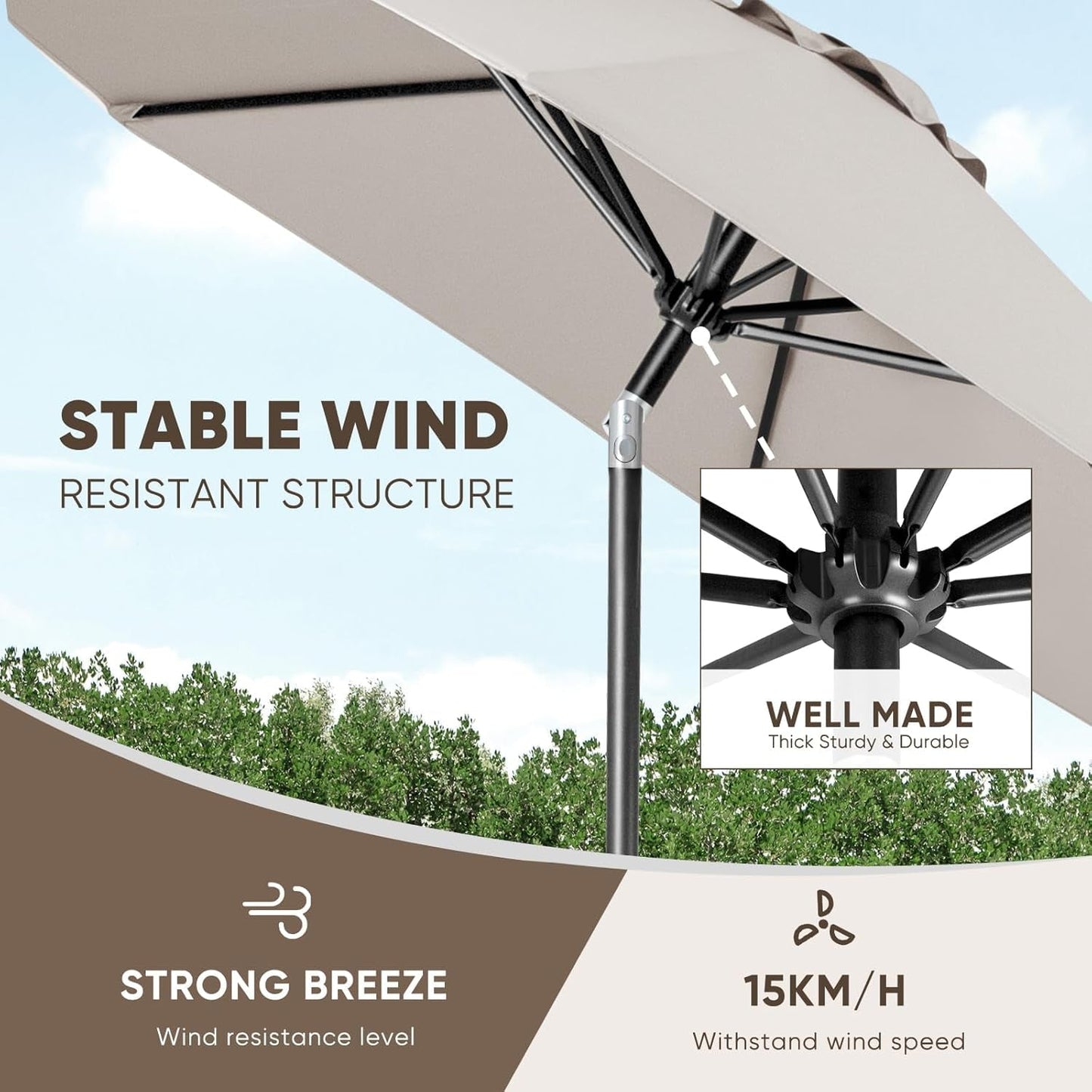 Patio Market Outdoor Table Umbrella with Push Button Tilt and Crank,Large Sun Umbrella with Sturdy Pole&Fade Resistant Canopy,Easy to Set-4