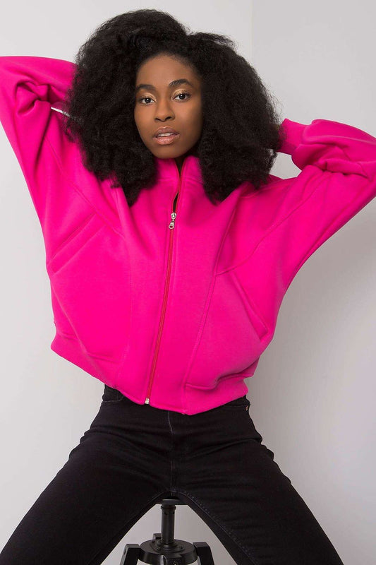 Long Sleeves Zippered Sweatshirt with Pockets in Pink