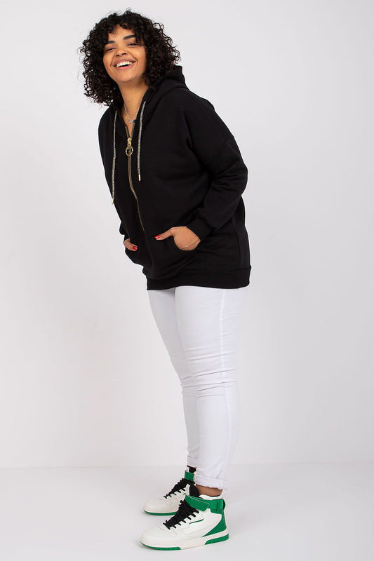 Long Sleeves Hooded Sweatshirt with Zipper in Black