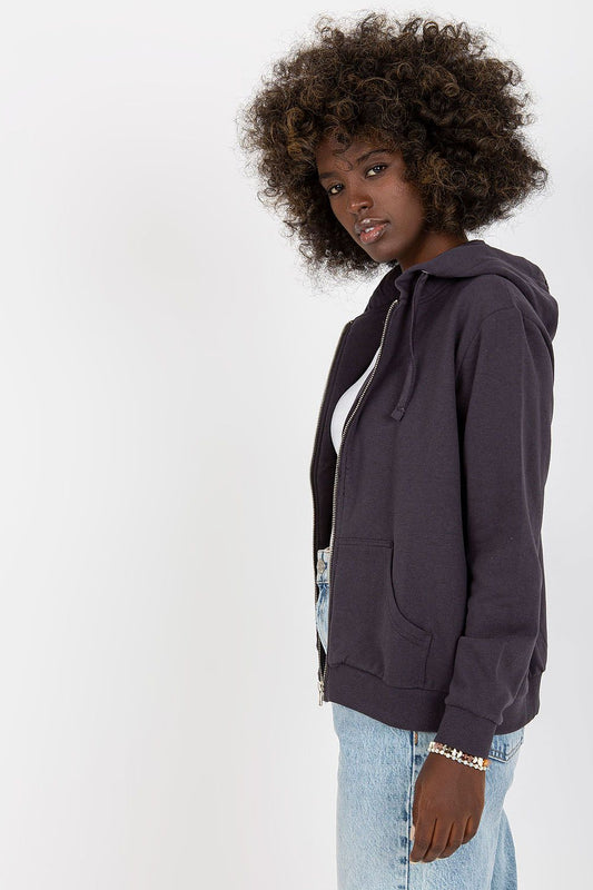 Long Sleeves, Hooded Front Zipper Sweatshirt in Grey