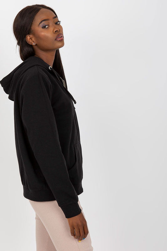 Long Sleeves Zippered. Hooded Sweatshirt in Black