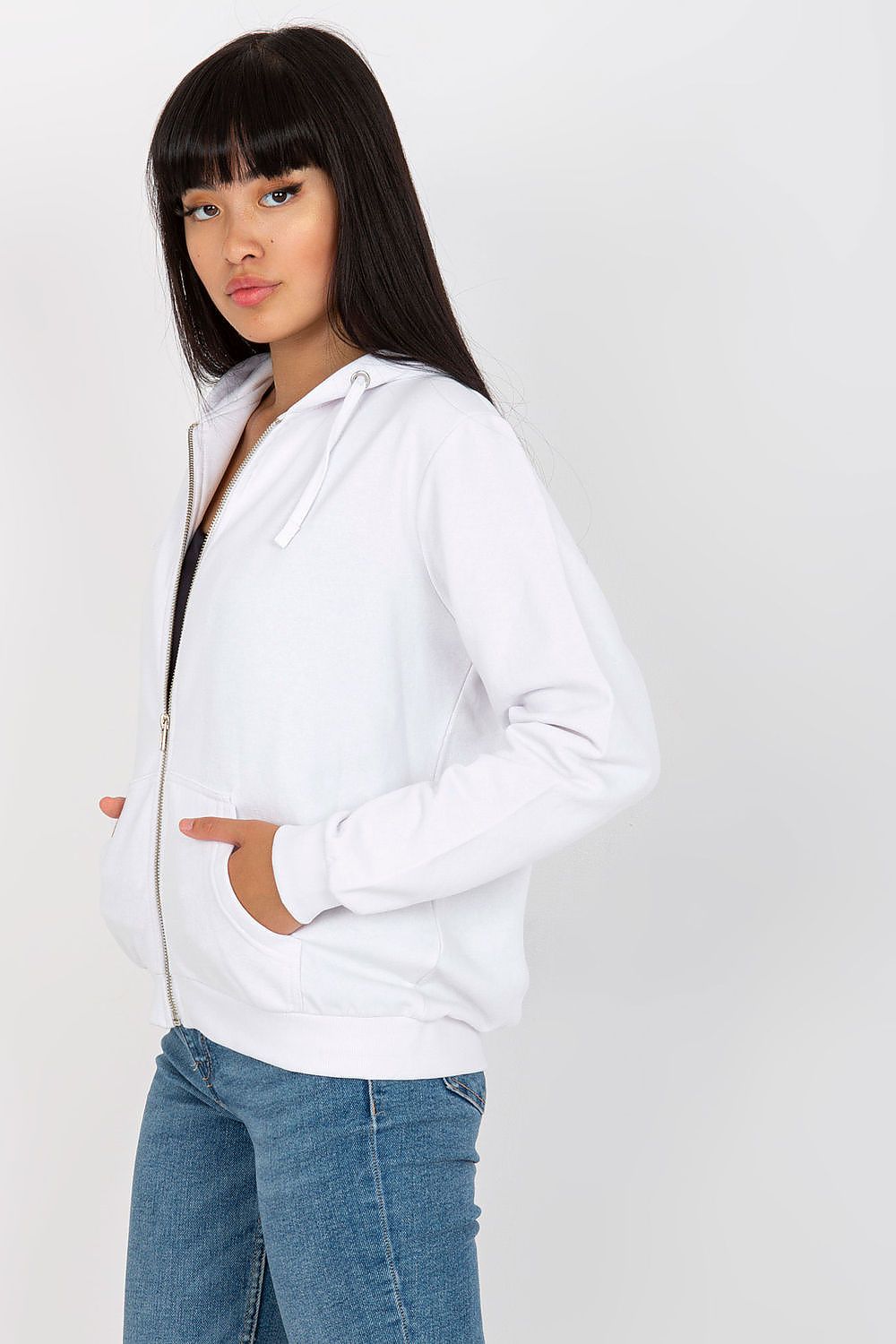 Long Sleeves, Zippered, Hooded Sweatshirt in White
