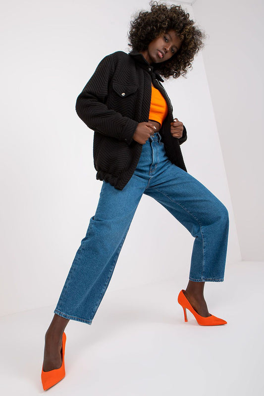 Long Sleeves Quilted Jacket in Black