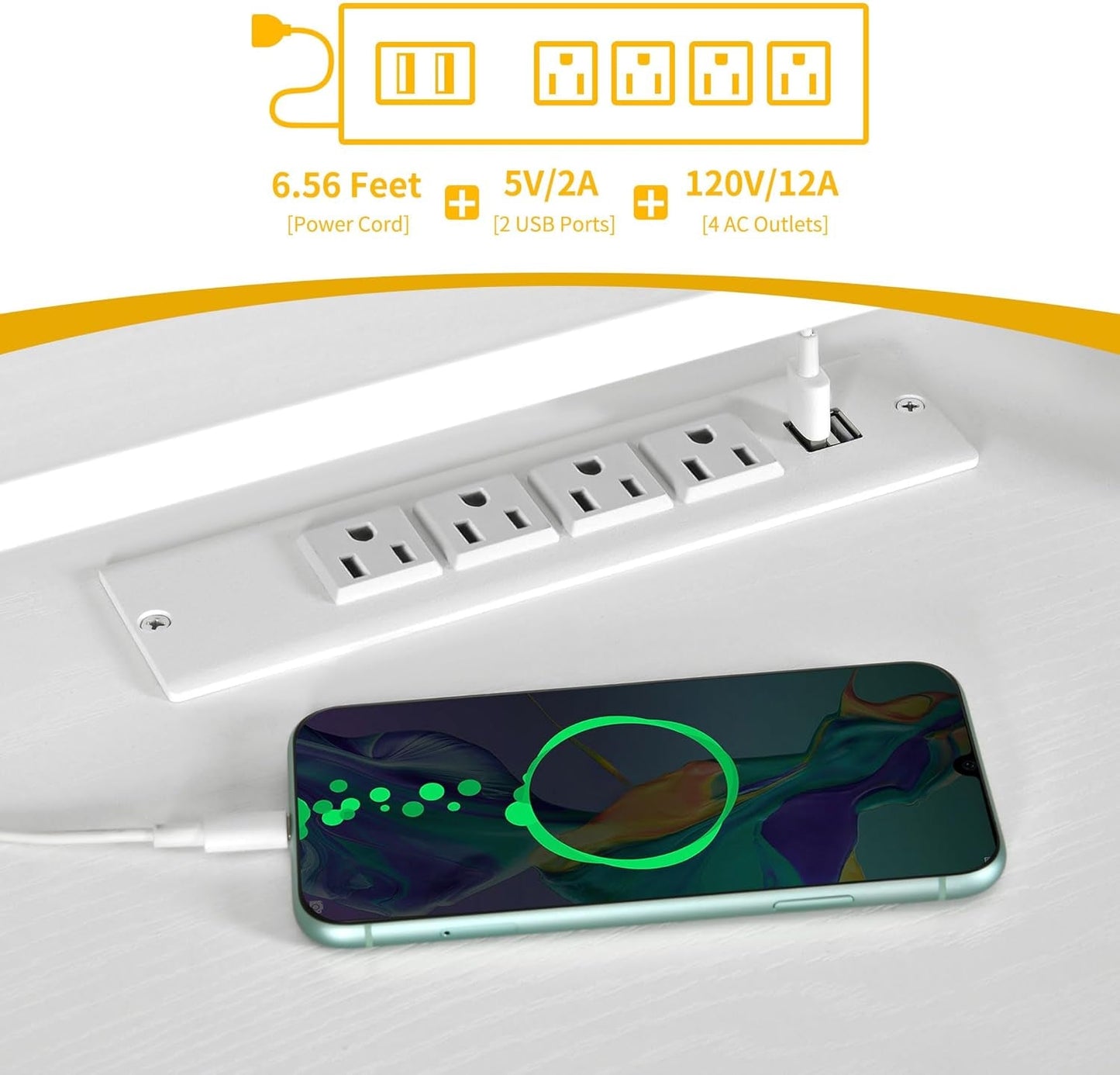 White Office Desk With Drawers LED Lights And Outlets-4