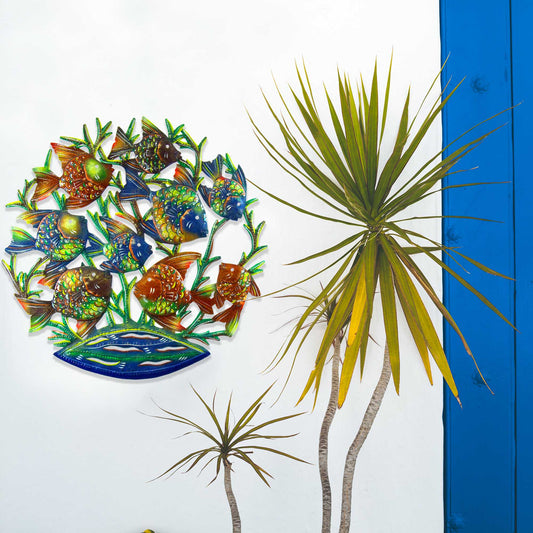 24-INCH PAINTED SCHOOL OF FISH METAL WALL ART - CROIX DES BOUQUETS