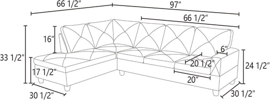 L-Shaped Sectional Sofa Set Luxurious Flannelette 5-Seat Couches, Durable and Comfortable, Space-Saving Design Perfect for Modern Living Room, Apartment, Grey White-1