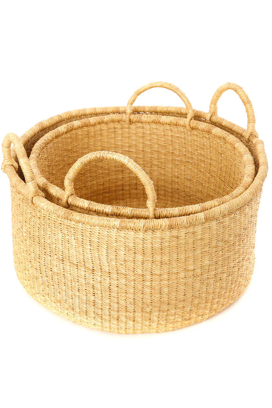 Set of Two Natural Woven Grass Floor Baskets