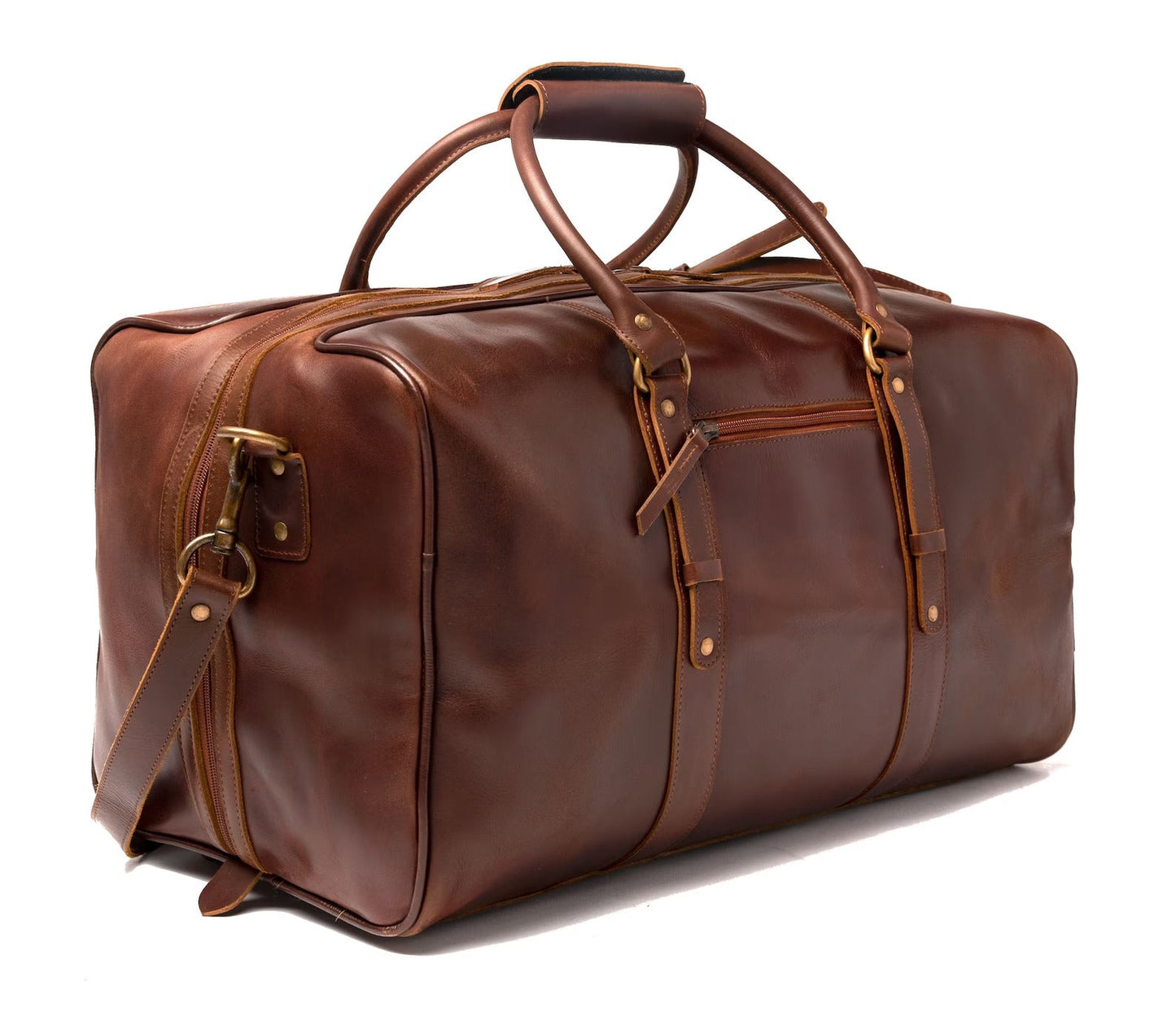 Full Grain Leather Duffel Bag, Personalized Leather Weekender Travel Luggage Overnight Duffle Bag-0