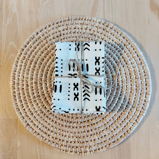 Set of 4 / 8 Napkins | 35x35cm | White Mudcloth Print Napkins-1