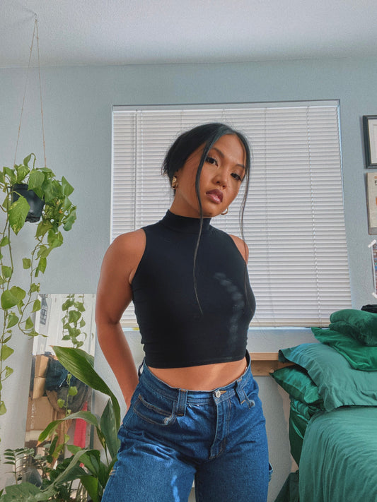 0890 - Women's Mock Neck Cropped Muscle Tank-1