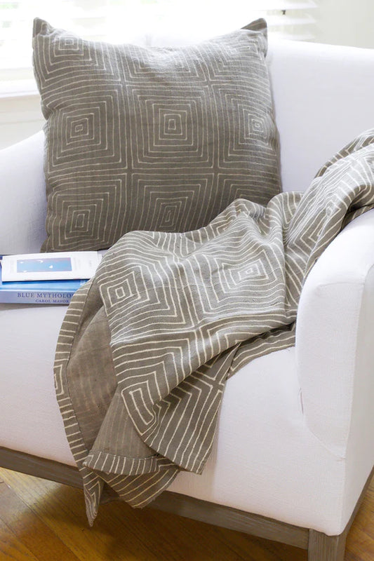 Grey Segou Squares Organic Cotton Pillow Cover