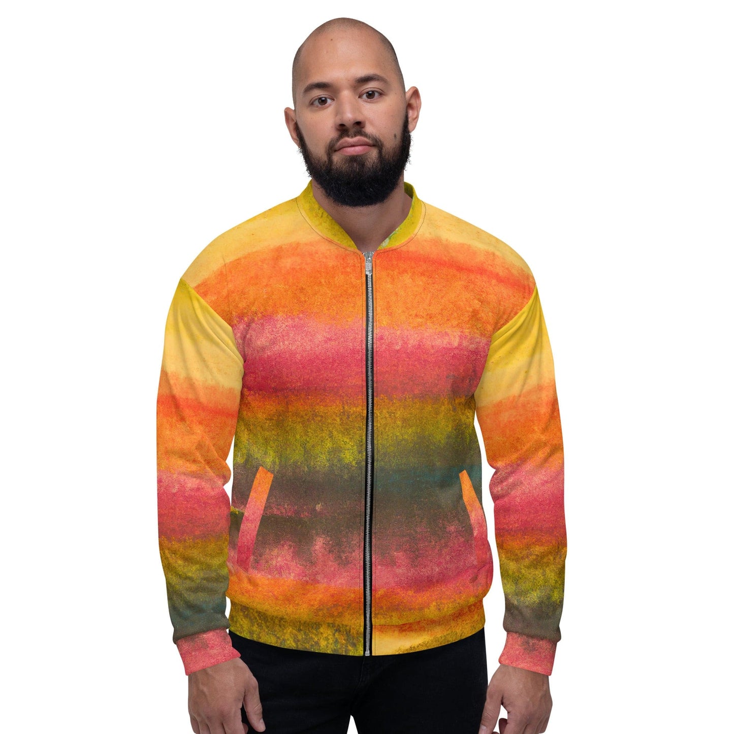 Mens Bomber Jacket - Autumn Fall Watercolor Abstract Print-4