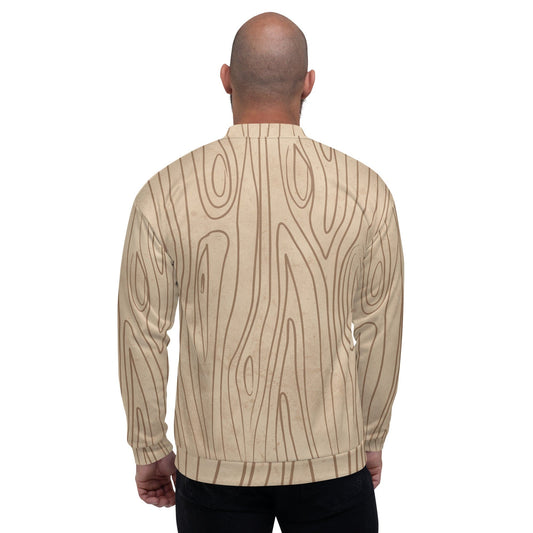 Mens Bomber Jacket - Beige Brown Tree Sketch Lines-1