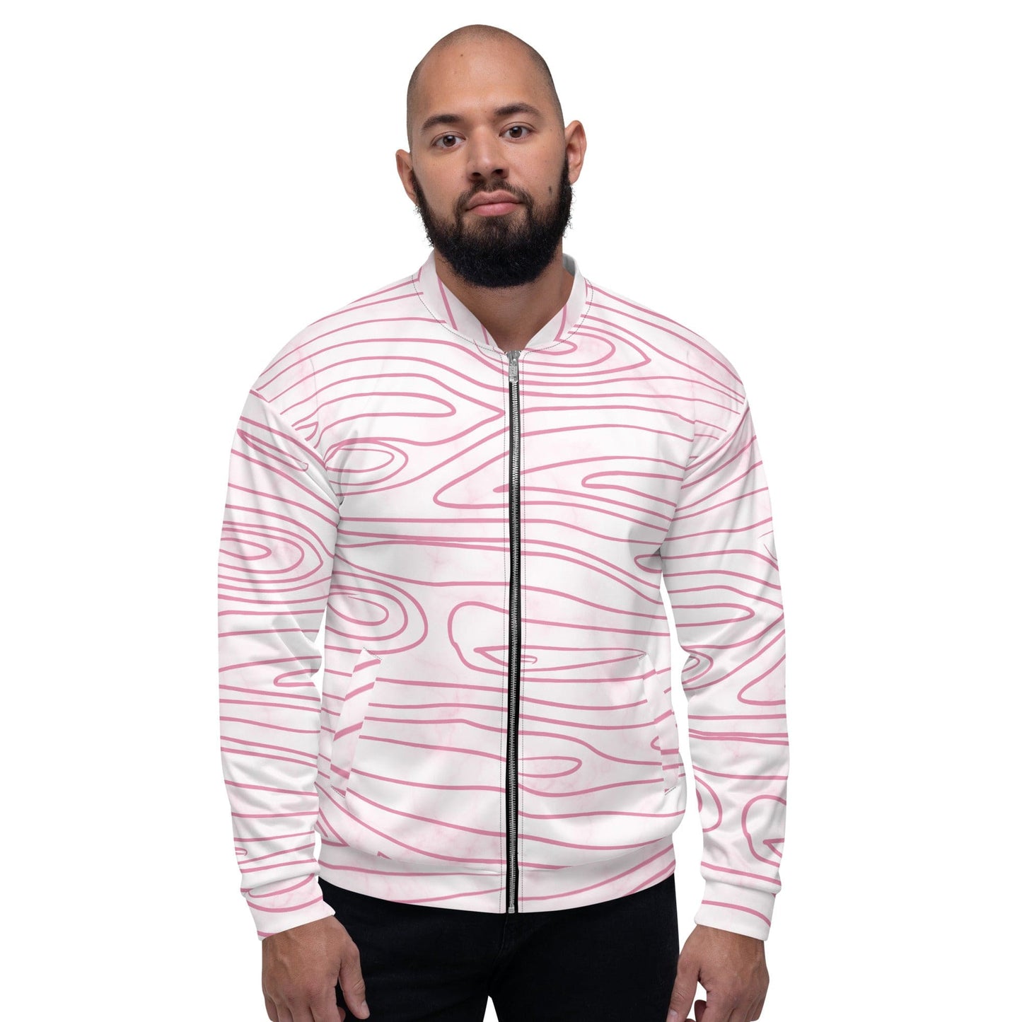 Mens Bomber Jacket - Pink Line Art Sketch Print-4