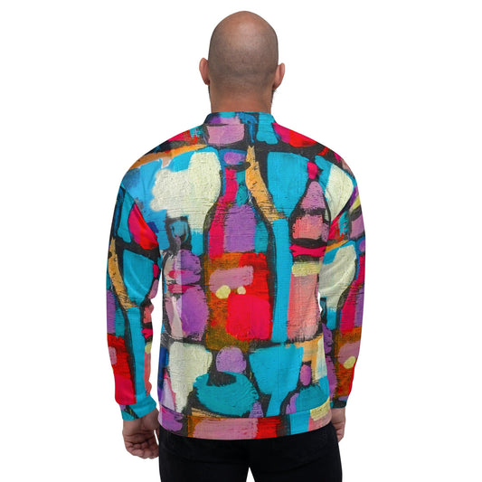 Mens Bomber Jacket - Sutileza Red Multicolor Abstract Print-1