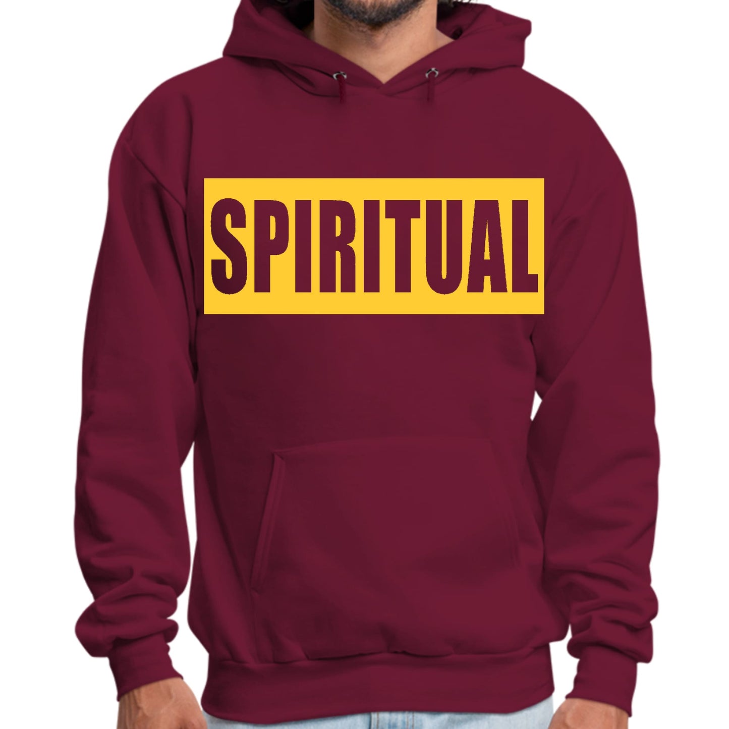 Mens Graphic Hoodie Spiritual Yellow Gold Colorblock Illustration-6