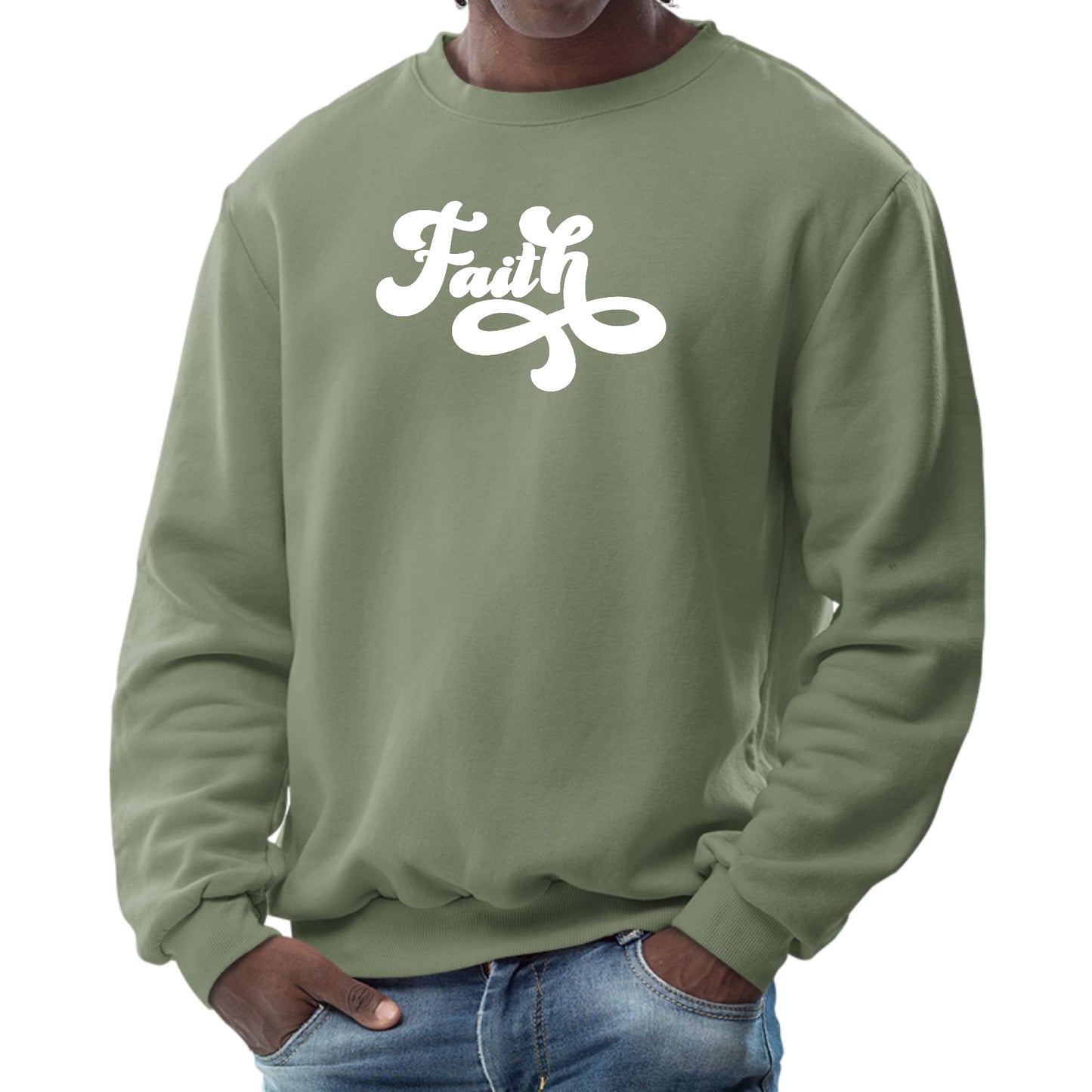 Mens Graphic Sweatshirt - Faith Script Illustration-7