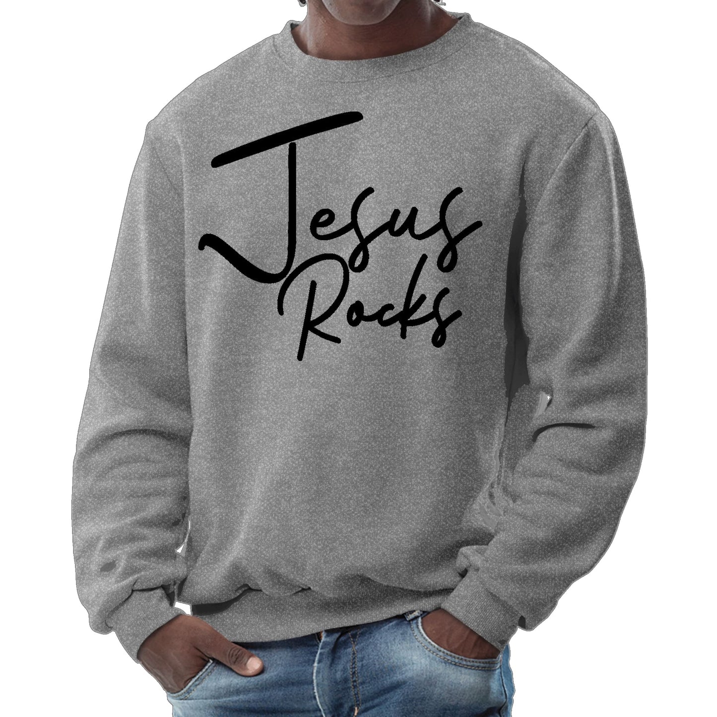 Mens Graphic Sweatshirt - Jesus Rocks Print-7