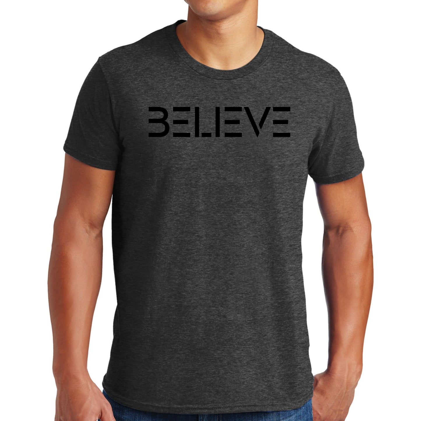 Mens Graphic T-shirt Believe Black Print-5