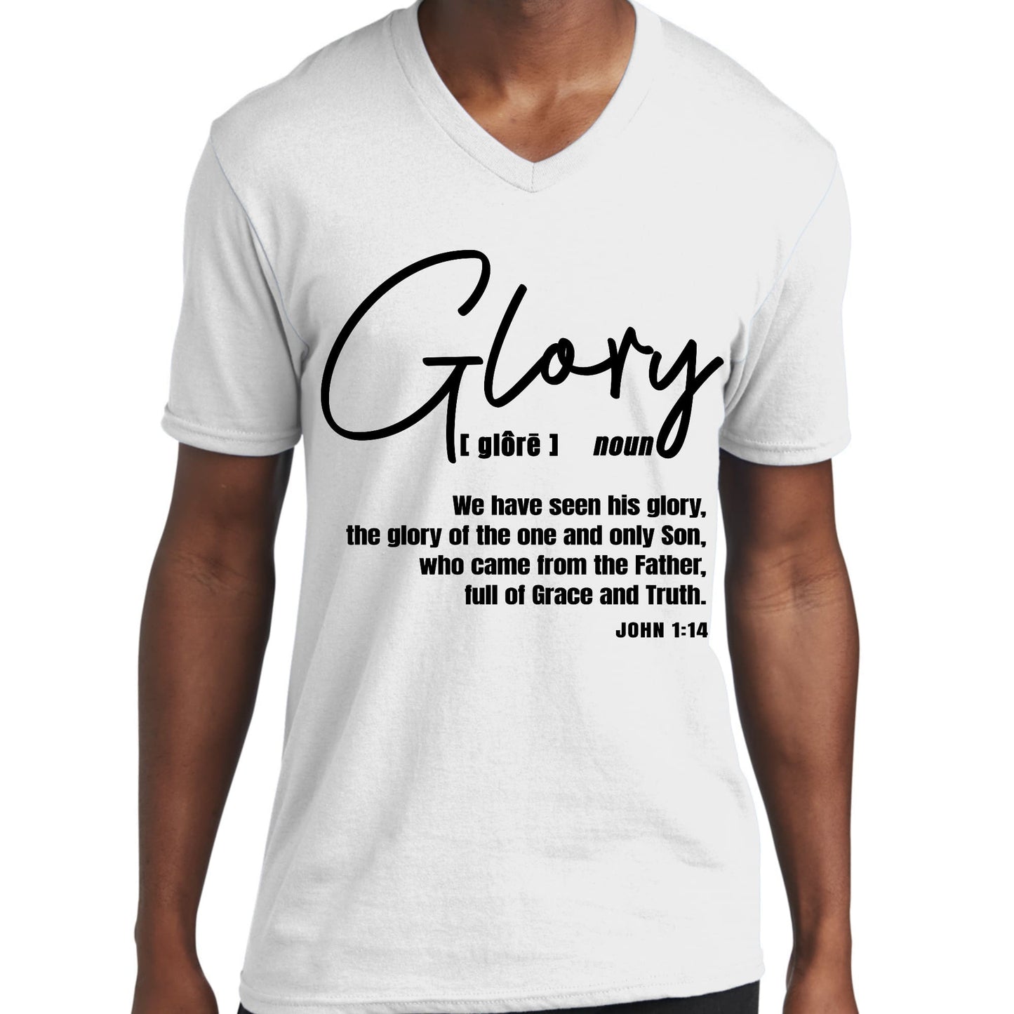 Mens Graphic V-neck T-shirt - Glory - Christian Inspiration - Black-1
