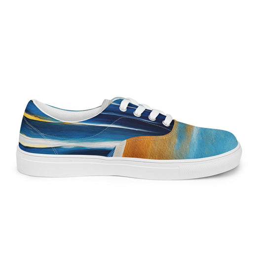 Mens Lace-up Canvas Shoes - Blue Ocean Golden Sunset Print-1