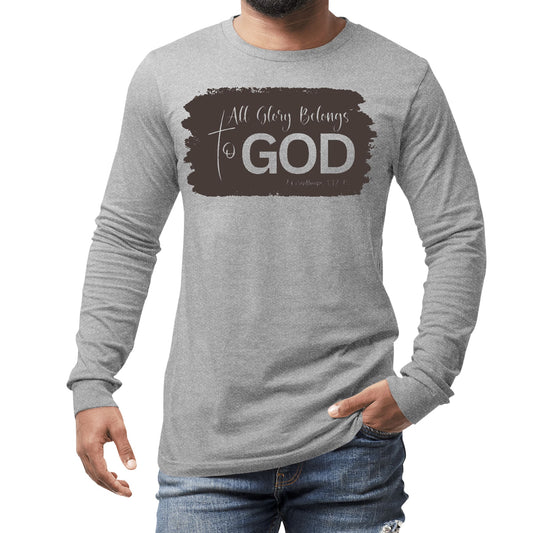 Mens Long Sleeve Graphic T-shirt All Glory Belongs to God - Brown-1