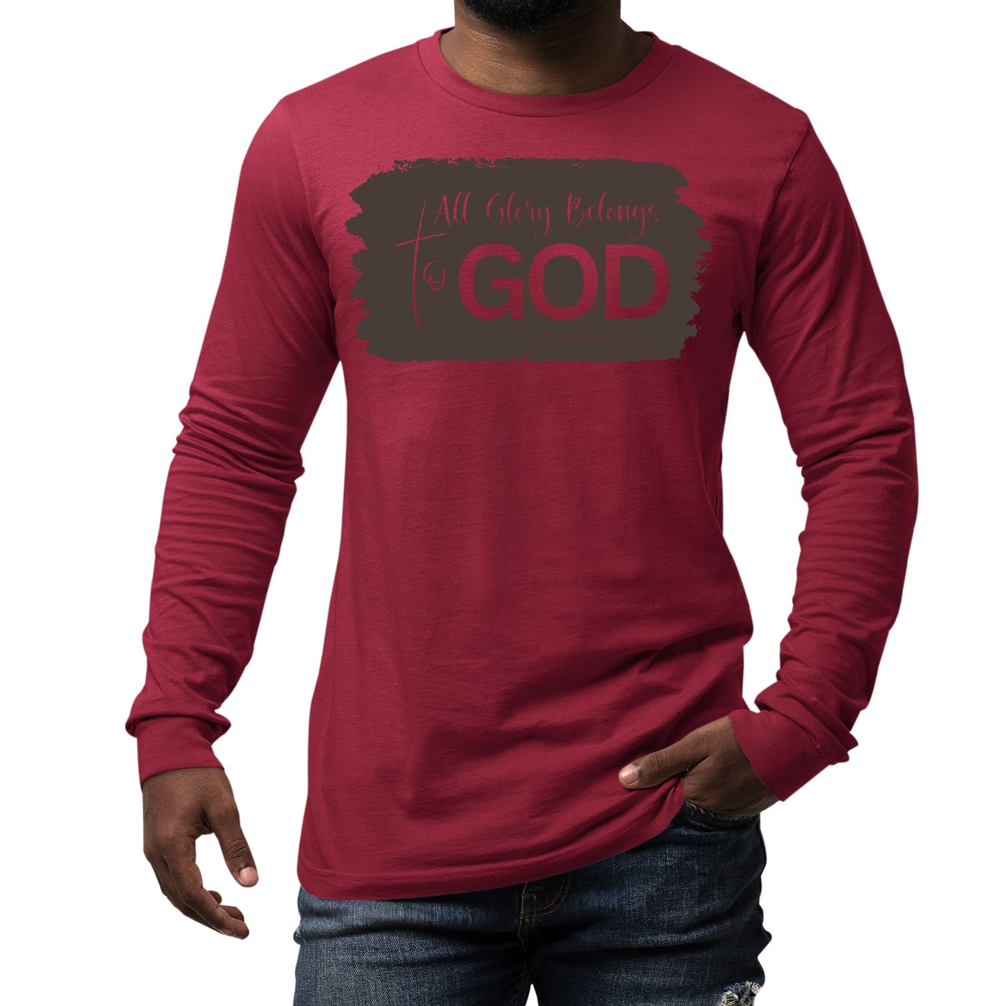 Mens Long Sleeve Graphic T-shirt All Glory Belongs to God - Brown-2
