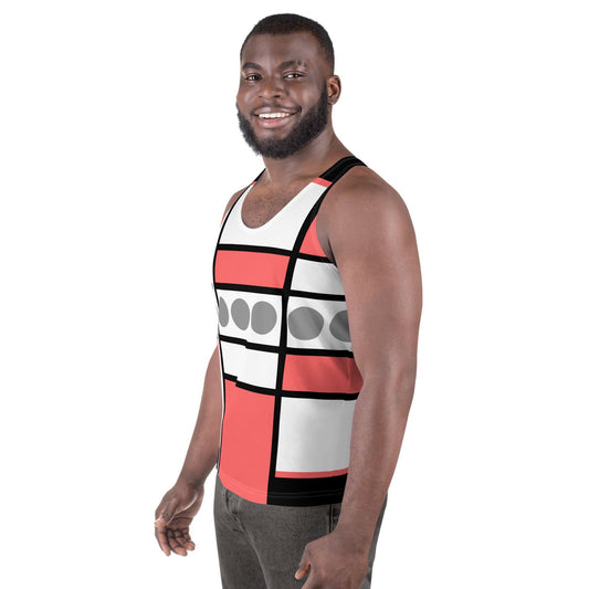 Mens Stretch Fit Tank Top - Pale Red Print-1