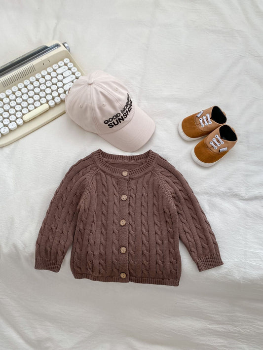 Autumn New Arrival Baby Kids Unisex Comfortable Solid Color Jacquard Pattern Knitted Long Sleeves Cardigan-1