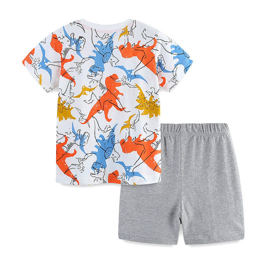 Summer Baby Kids Colorful Dinosaurs Pattern T-shirt and Shorts Clothing Set for Boys-1