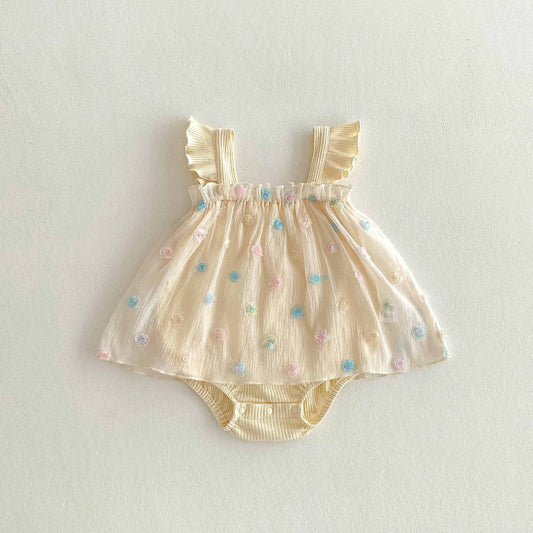 Summer Arrival Baby Girls Colorful Flowers Pattern Strap Onesies-1