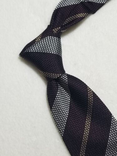 Burgundy / Silver Striped Silk Grenadine Tie (Garza Fina)-1