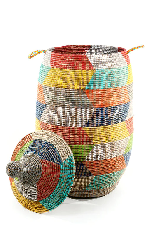 Assorted Oversized Rainbow Herringbone Storage Baskets, Set of (2)