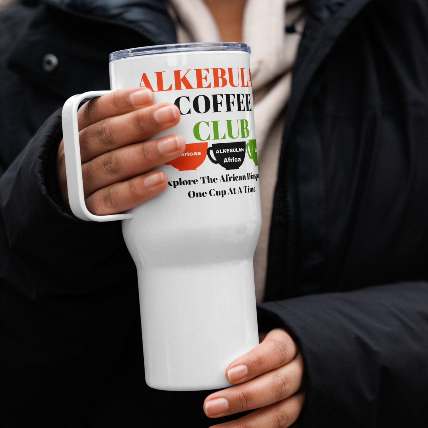 ALKEBULAN COFFEE & TEA CLUB Travel Mug with a Handle by SobG Designs