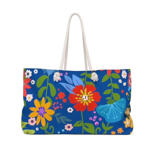 Weekender Tote Bag - Floral Print - Blue-1