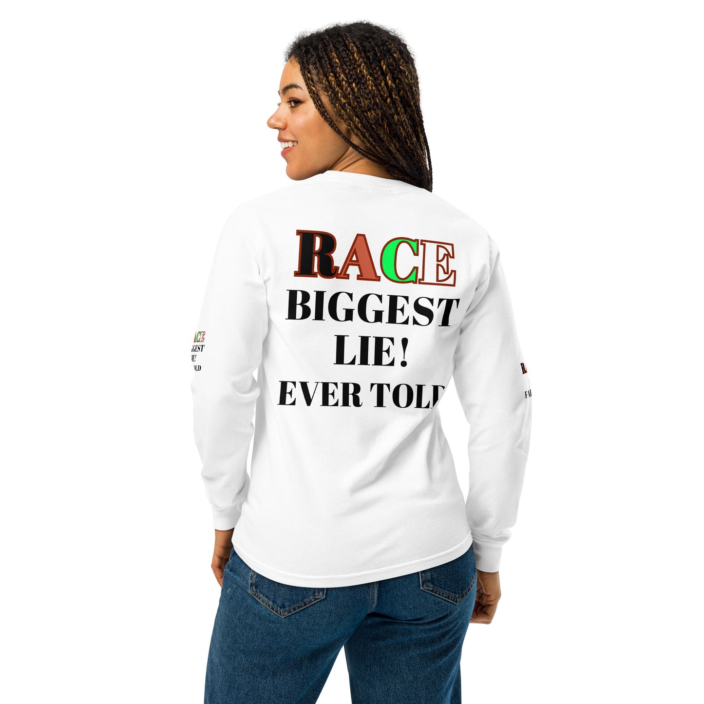 RACE IS A FALLACY Garment-Dyed Heavyweight Long-Sleeve Shirt by SobG Designs