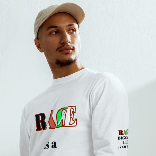 RACE IS A FALLACY Garment-Dyed Heavyweight Long-Sleeve Shirt by SobG Designs