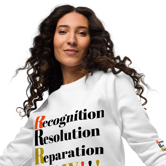 Recognition Resolution Reparation NOW!!! Unisex Organic Raglan Sweatshirt by SobG Designs