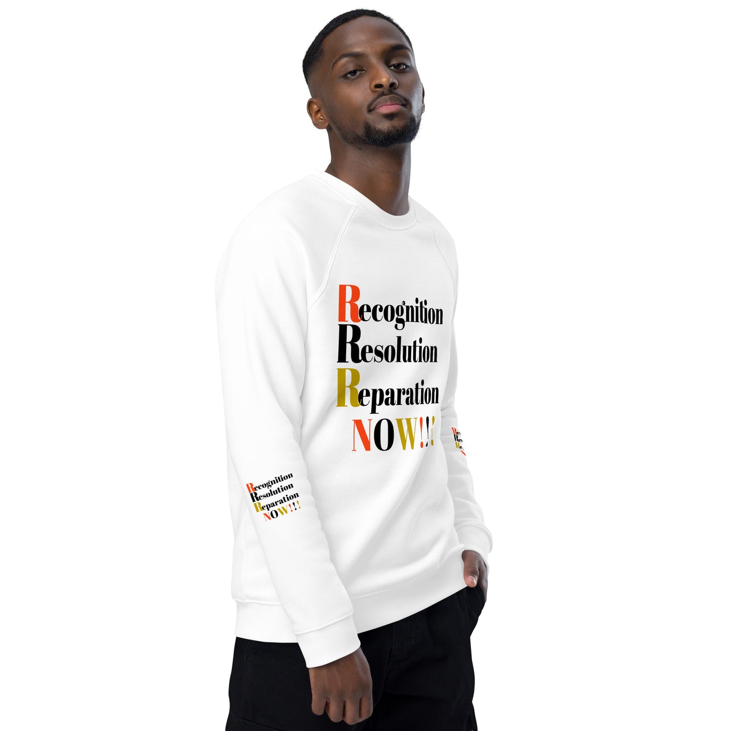 Recognition Resolution Reparation NOW!!! Unisex Organic Raglan Sweatshirt by SobG Designs