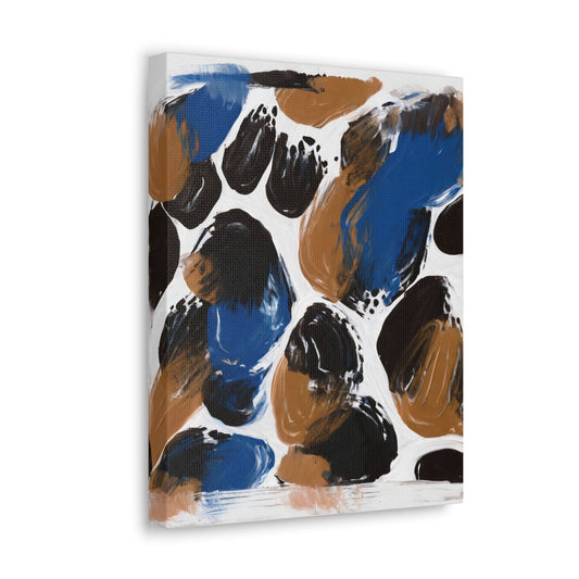 Wall Art Decor - Canvas Print Artwork - Dark Blue and Brown Spotted Abstract Illustration-1