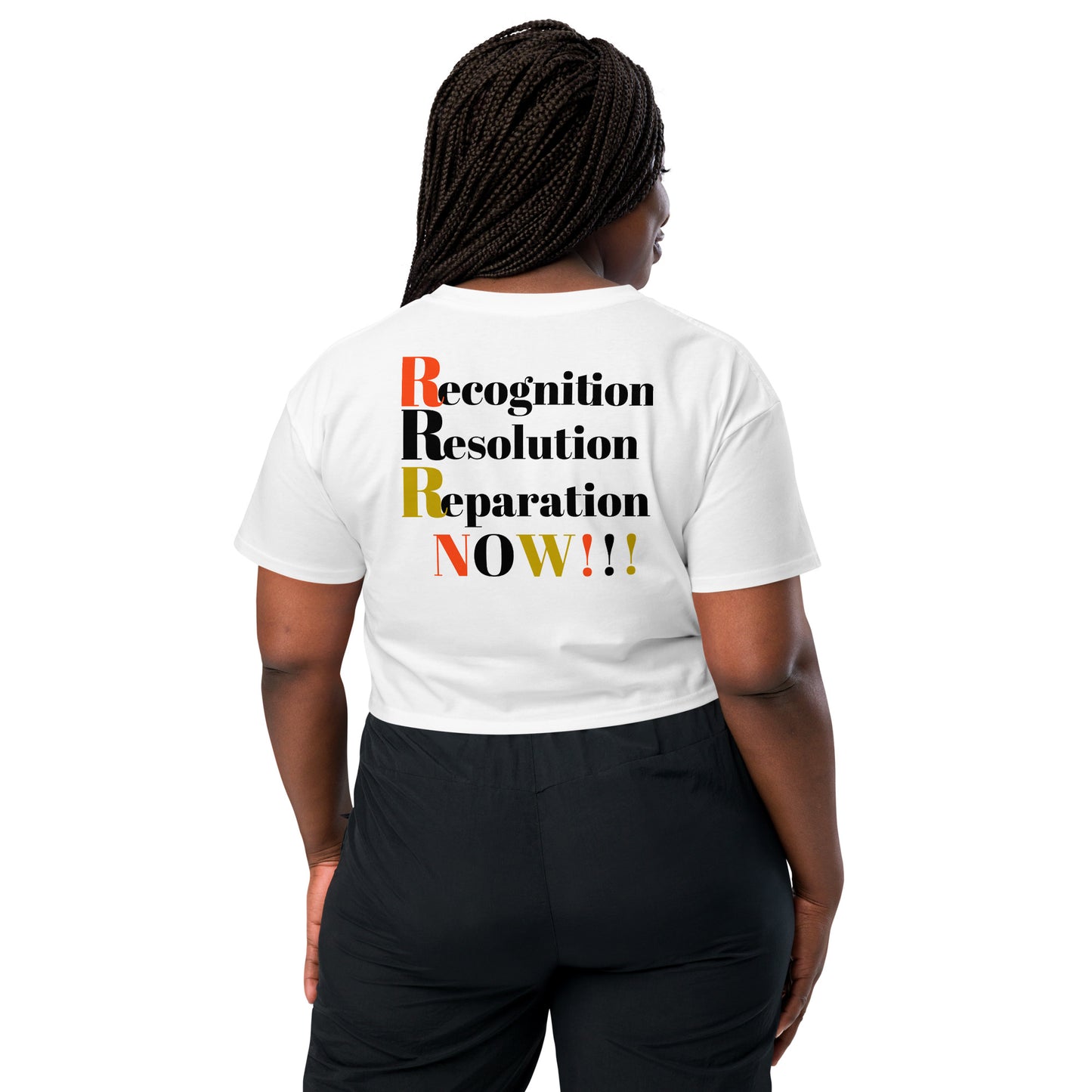 Recognition Resolution Reparation NOW!!! Women’s Crop Top by SobG Designs