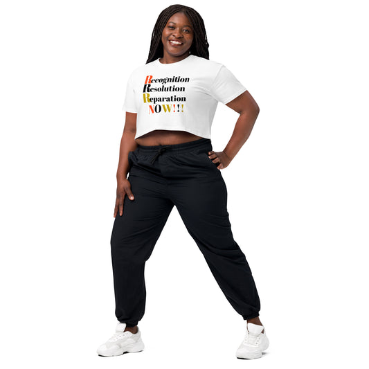 Recognition Resolution Reparation NOW!!! Women’s Crop Top by SobG Designs