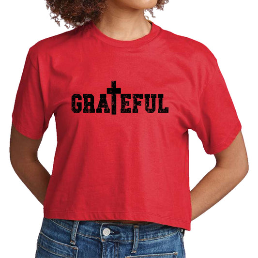 Womens Cropped Graphic T-shirt - Grateful Print-1